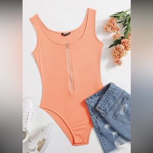 Zipper front rib knit bodysuit